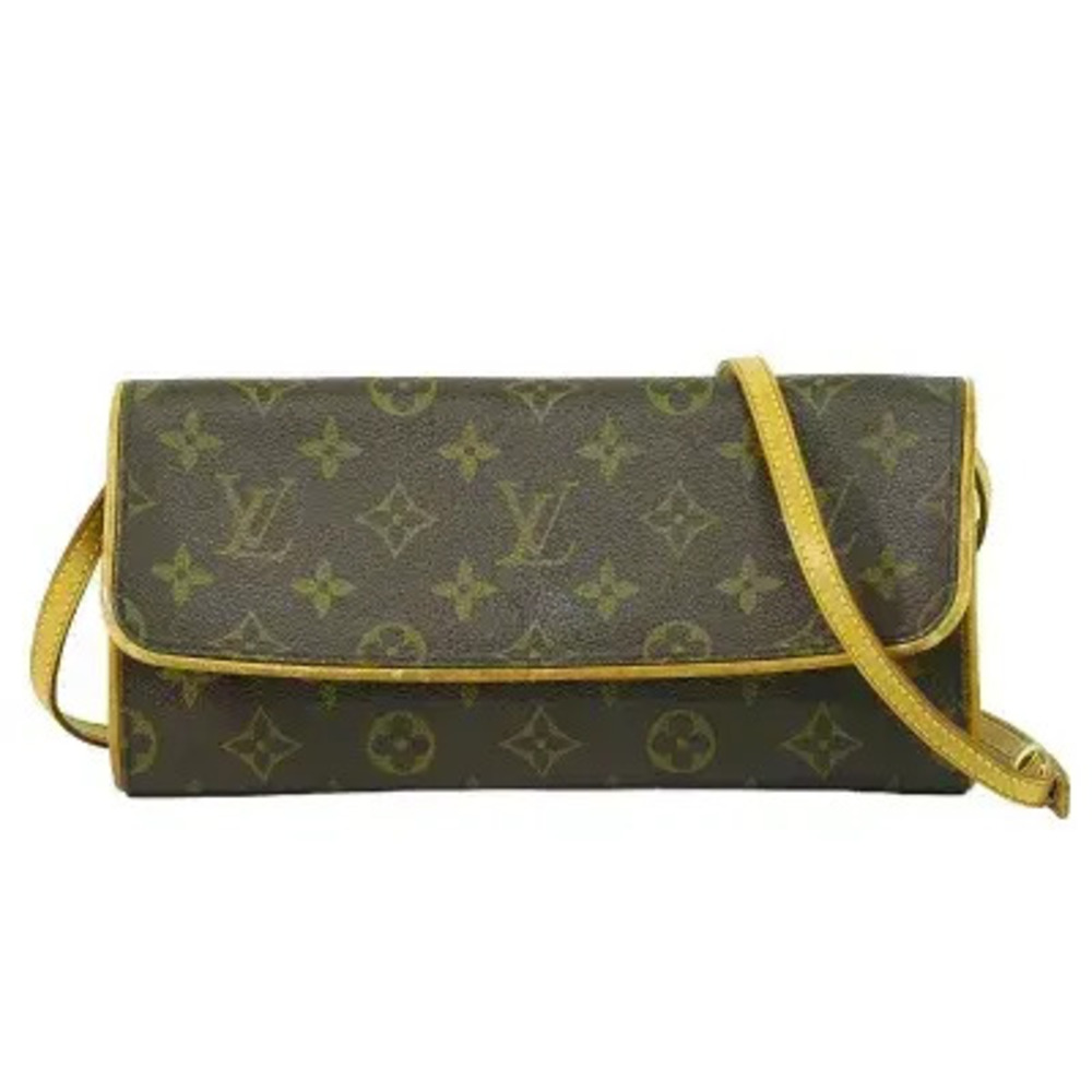 Louis Vuitton LV Pochette Twin Monogram Pouch Shoulder Bag Canvas Leather Brown